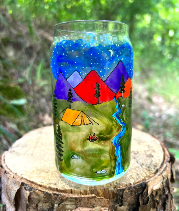Orange Tent camping scene glass - Image 1