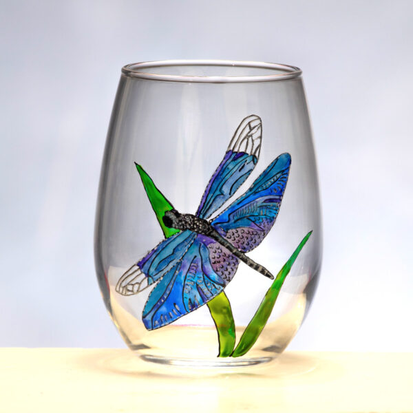 Purple Dragonfly wine glass - Image 1