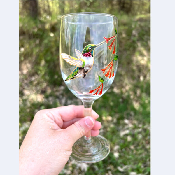 Ruby Throated Hummingbird Wine Glass - Image 1