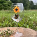 Butterfly Sunflower Wine Glass