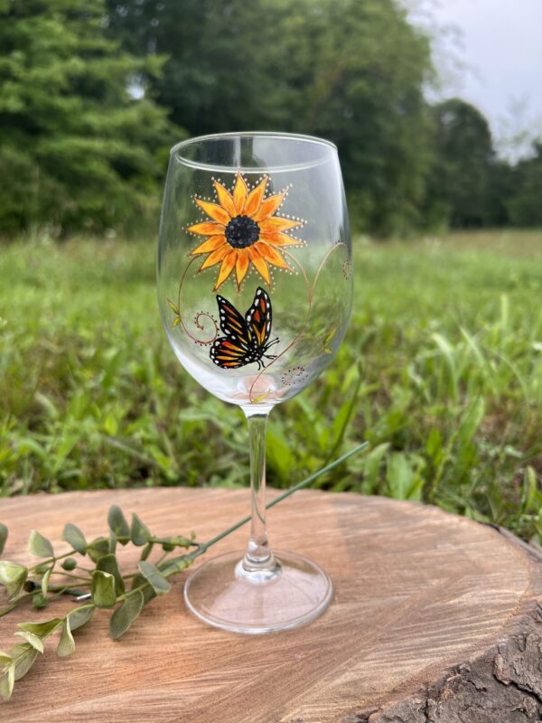 IMG_8213 Butterfly Sunflower Wine Glass - Image 1