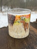 Buck in a field hand painted whiskey glass
