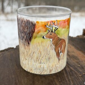 Buck in a field hand painted whiskey glass