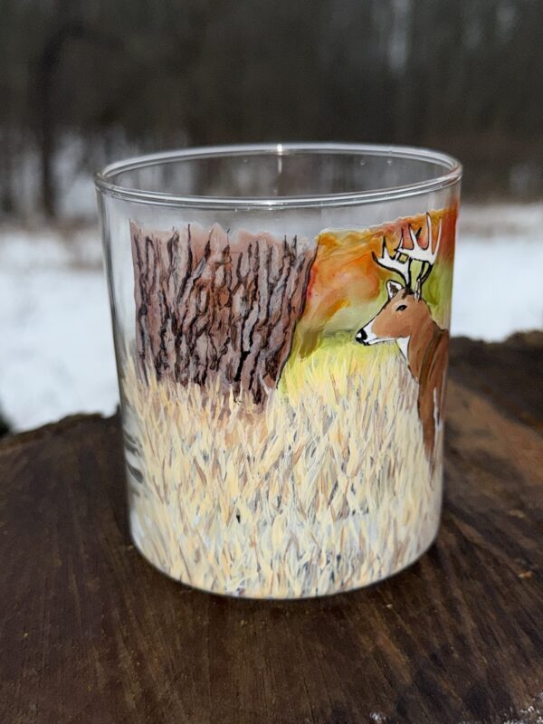 Buck in a field hand painted whiskey glass - Image 2