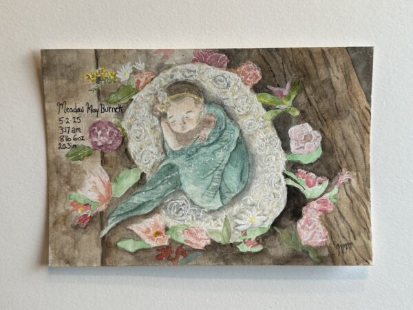 Newborn watercolor painting without matte & frame